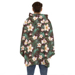 Tropical Frangipani Flower Print Hoodie Blanket