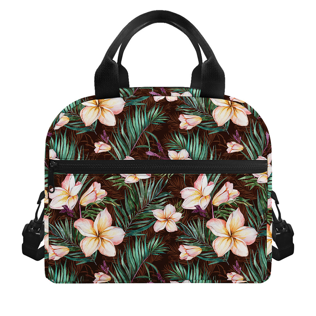 Tropical Frangipani Flower Print Insulated Lunch Bag