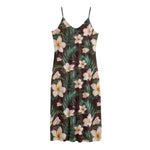 Tropical Frangipani Flower Print Jersey Midi Cami Dress
