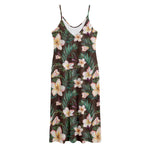 Tropical Frangipani Flower Print Jersey Midi Cami Dress