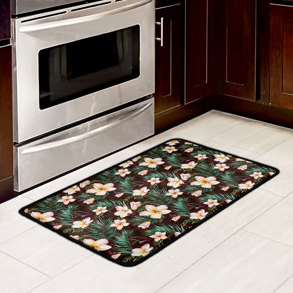 Tropical Frangipani Flower Print Kitchen Mat