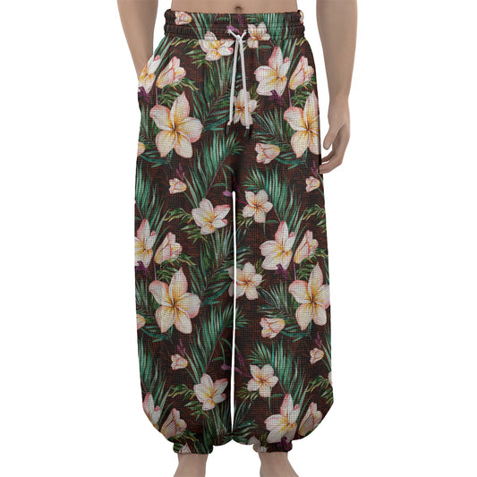 Tropical Frangipani Flower Print Lantern Pants
