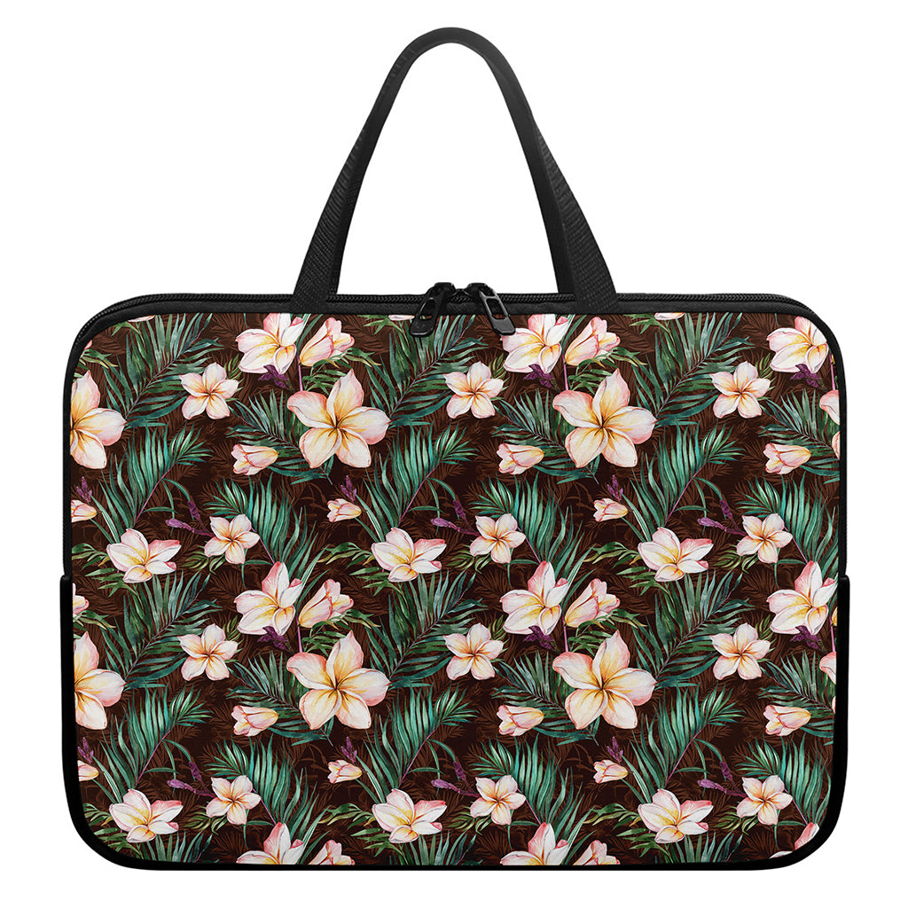 Tropical Frangipani Flower Print Laptop Sleeve With Handle