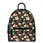 Tropical Frangipani Flower Print Leather Backpack