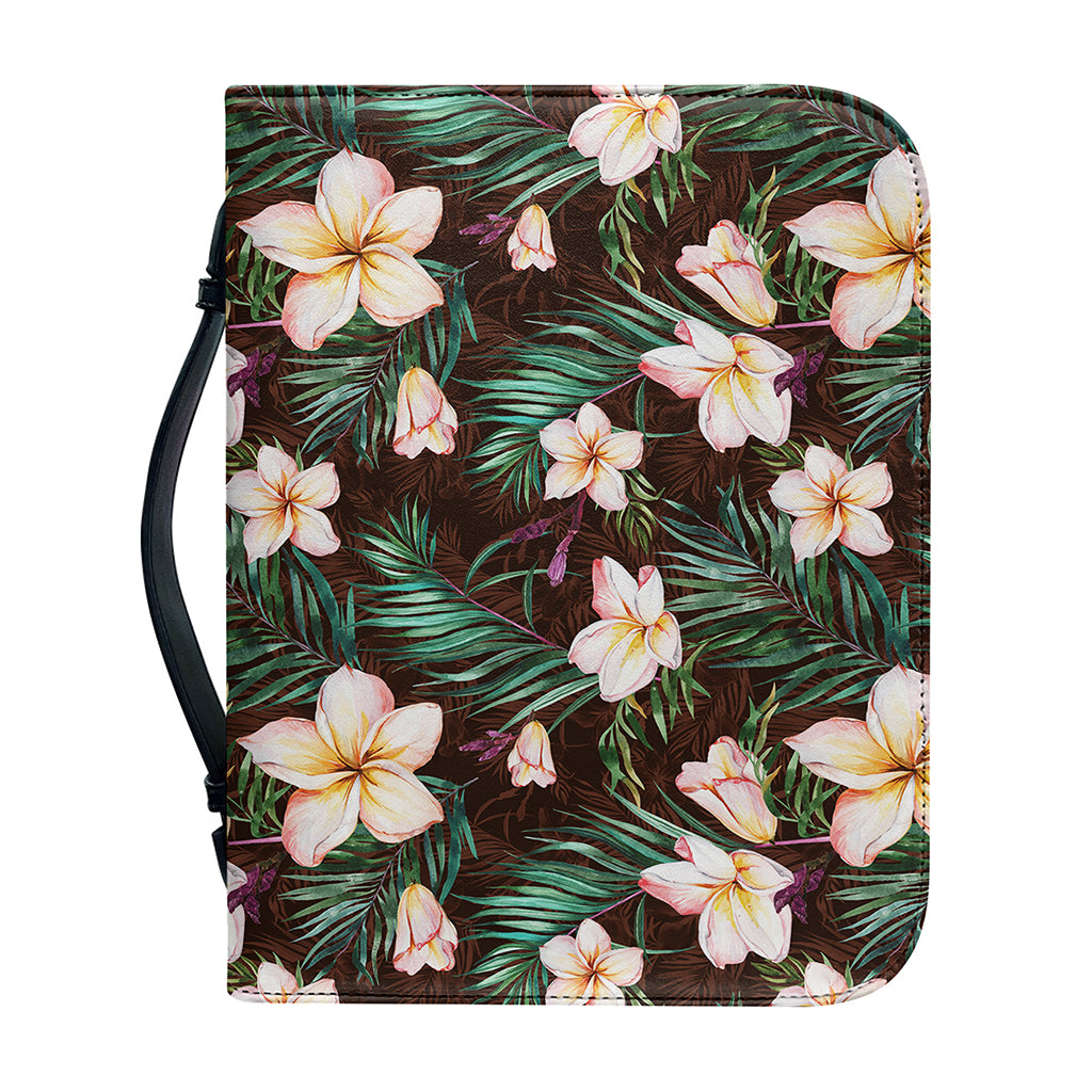Tropical Frangipani Flower Print Leather Bible Cover