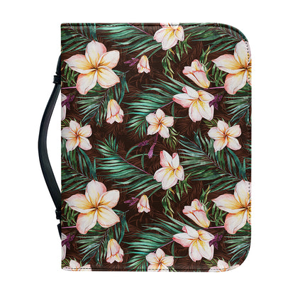 Tropical Frangipani Flower Print Leather Bible Cover