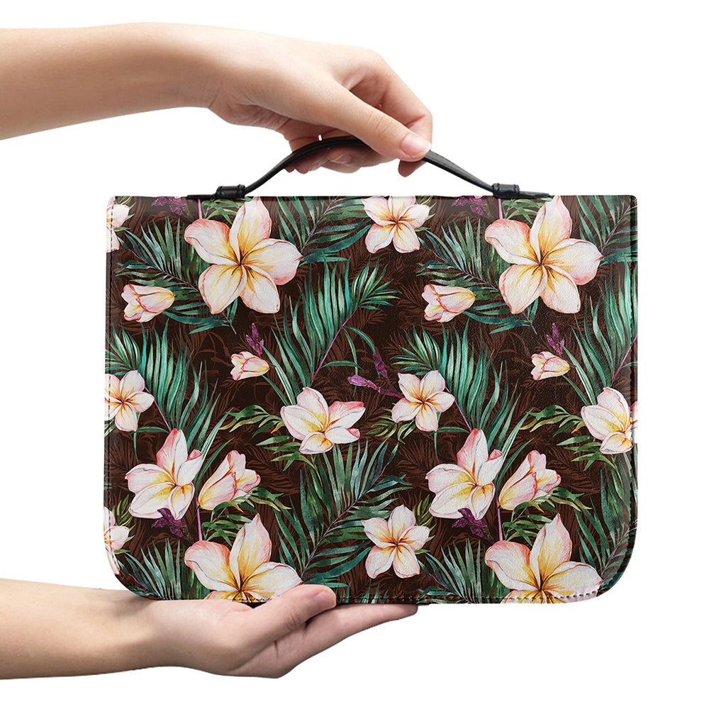 Tropical Frangipani Flower Print Leather Bible Cover