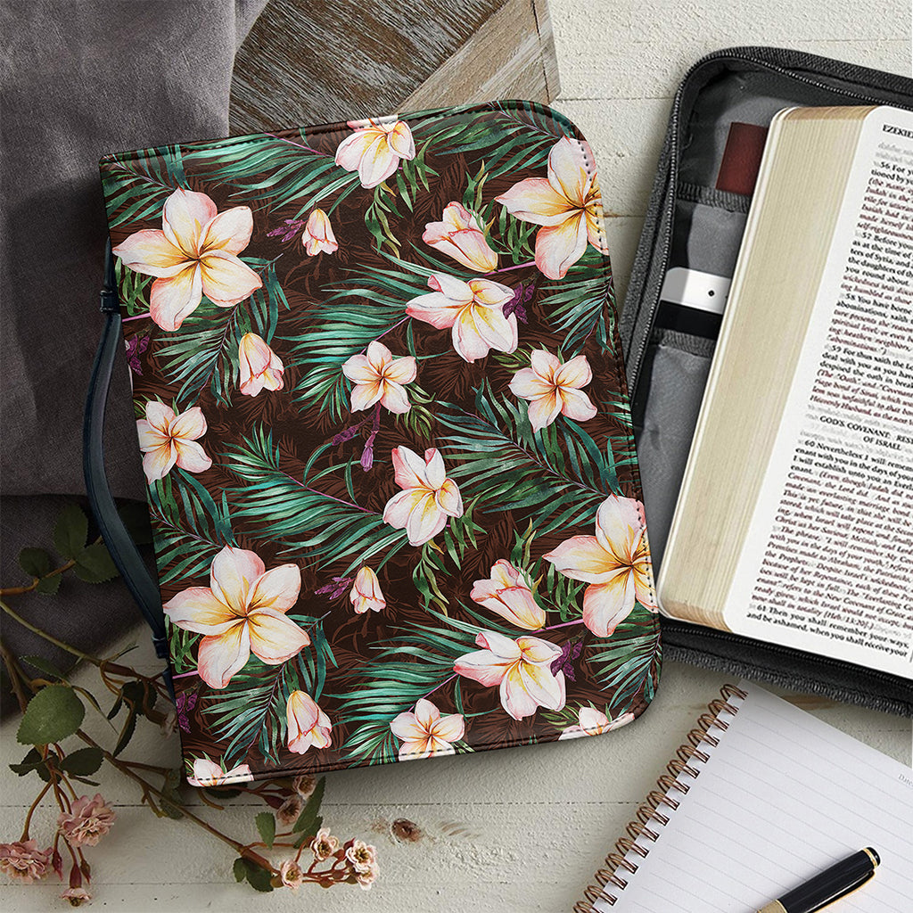 Tropical Frangipani Flower Print Leather Bible Cover