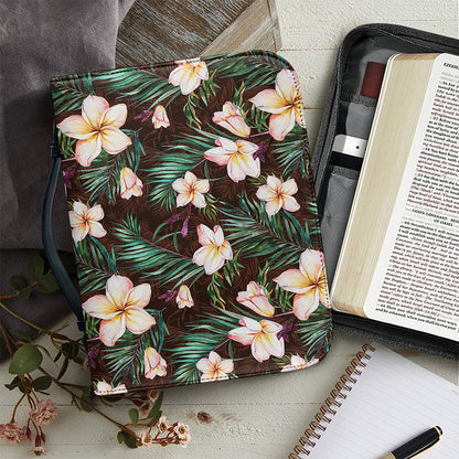 Tropical Frangipani Flower Print Leather Bible Cover