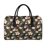 Tropical Frangipani Flower Print Leather Duffle Bag