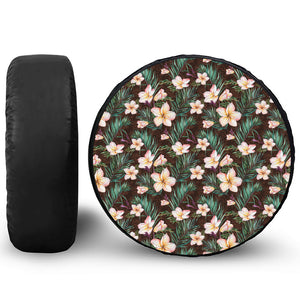 Tropical Frangipani Flower Print Leather Spare Tire Cover