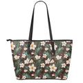 Tropical Frangipani Flower Print Leather Tote Bag With Zipper