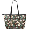 Tropical Frangipani Flower Print Leather Tote Bag