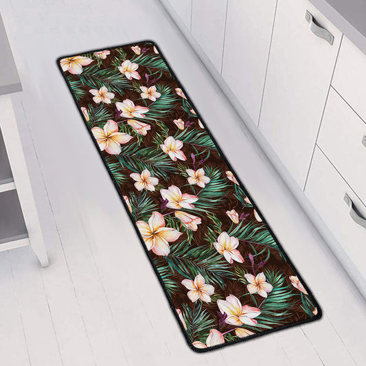Tropical Frangipani Flower Print Long Kitchen Mat