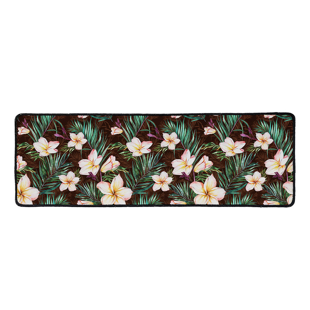 Tropical Frangipani Flower Print Long Kitchen Mat