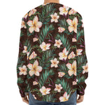 Tropical Frangipani Flower Print Long Sleeve Baseball Jersey