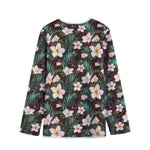 Tropical Frangipani Flower Print Long Sleeve Short Coat