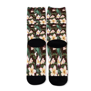 Tropical Frangipani Flower Print Long Socks