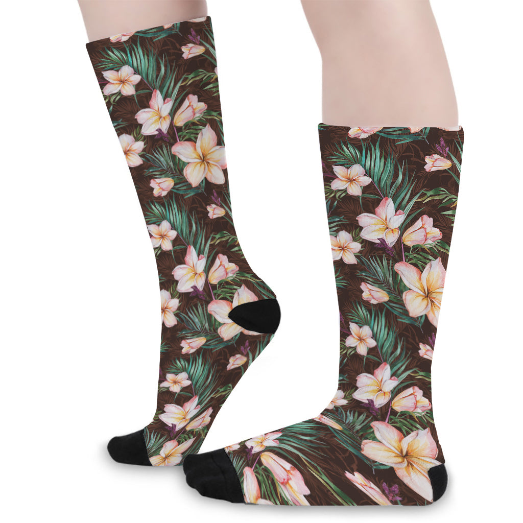 Tropical Frangipani Flower Print Long Socks