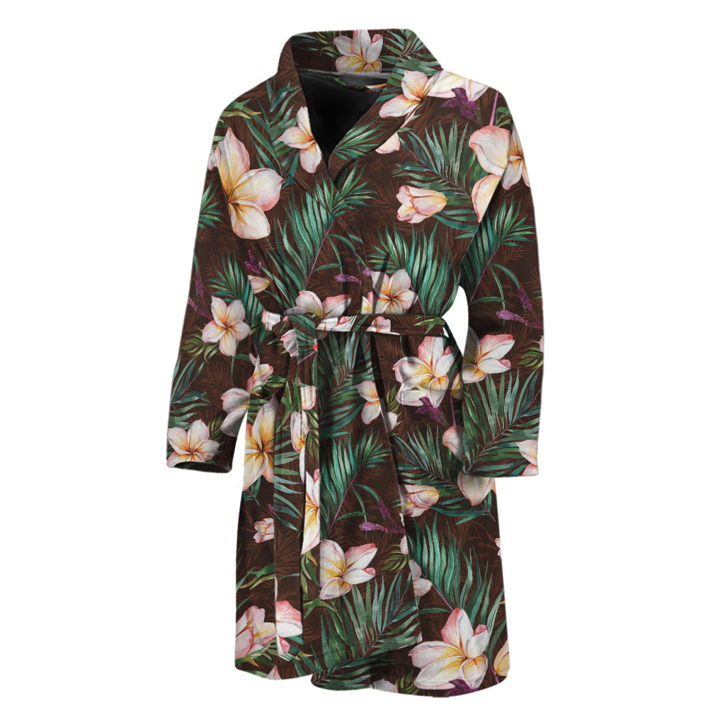 Tropical Frangipani Flower Print Men's Bathrobe