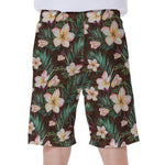 Tropical Frangipani Flower Print Men's Beach Shorts