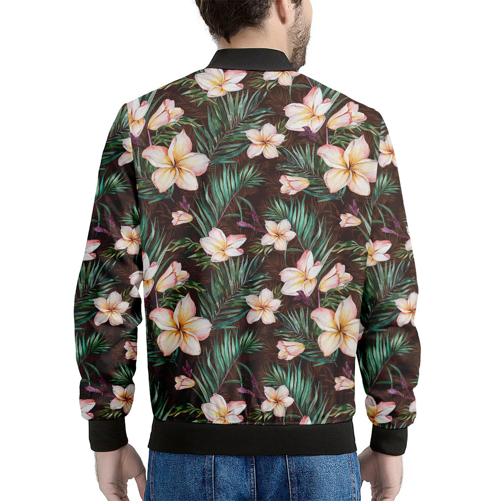 Tropical Frangipani Flower Print Men's Bomber Jacket