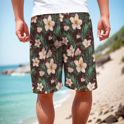 Tropical Frangipani Flower Print Men's Cargo Shorts