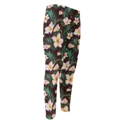 Tropical Frangipani Flower Print Men's Compression Pants