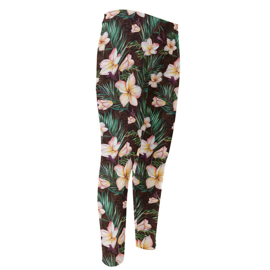 Tropical Frangipani Flower Print Men's Compression Pants