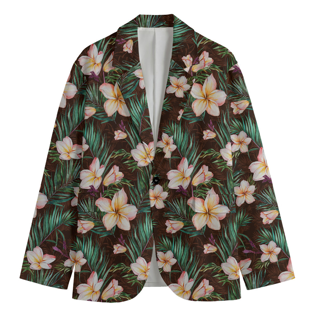 Tropical Frangipani Flower Print Men's Cotton Blazer