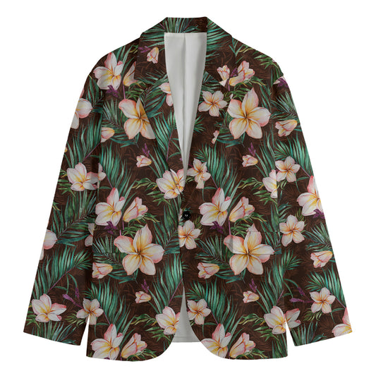 Tropical Frangipani Flower Print Men's Cotton Blazer