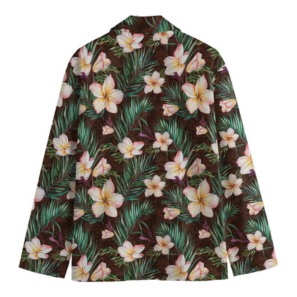 Tropical Frangipani Flower Print Men's Cotton Blazer