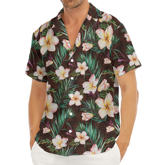 Tropical Frangipani Flower Print Men's Deep V-Neck Shirt