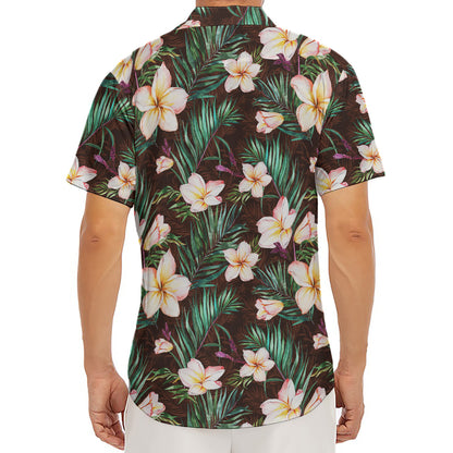 Tropical Frangipani Flower Print Men's Deep V-Neck Shirt