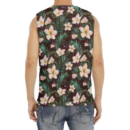 Tropical Frangipani Flower Print Men's Fitness Tank Top