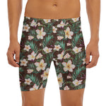 Tropical Frangipani Flower Print Men's Long Boxer Briefs