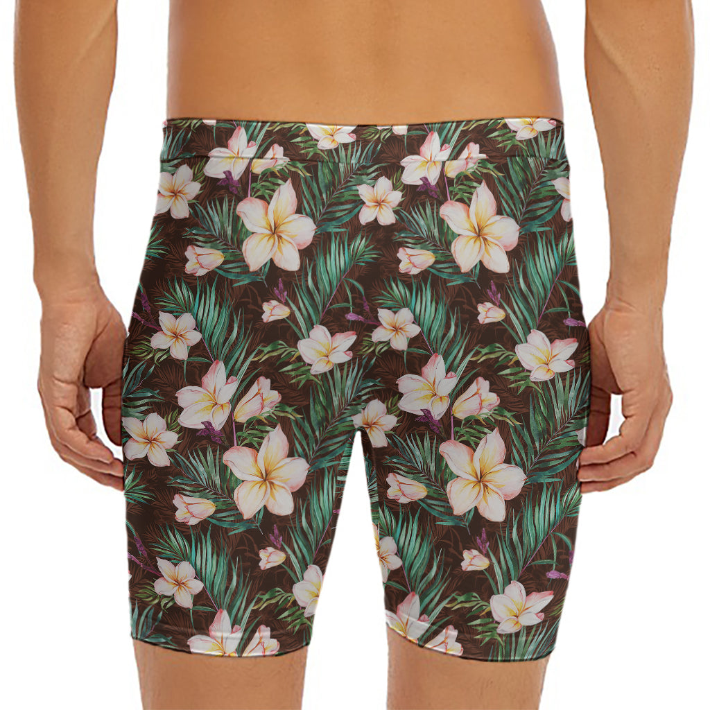 Tropical Frangipani Flower Print Men's Long Boxer Briefs