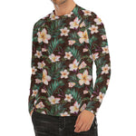 Tropical Frangipani Flower Print Men's Long Sleeve Rash Guard