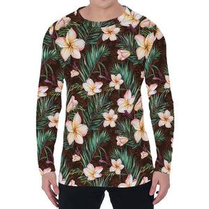 Tropical Frangipani Flower Print Men's Long Sleeve T-Shirt