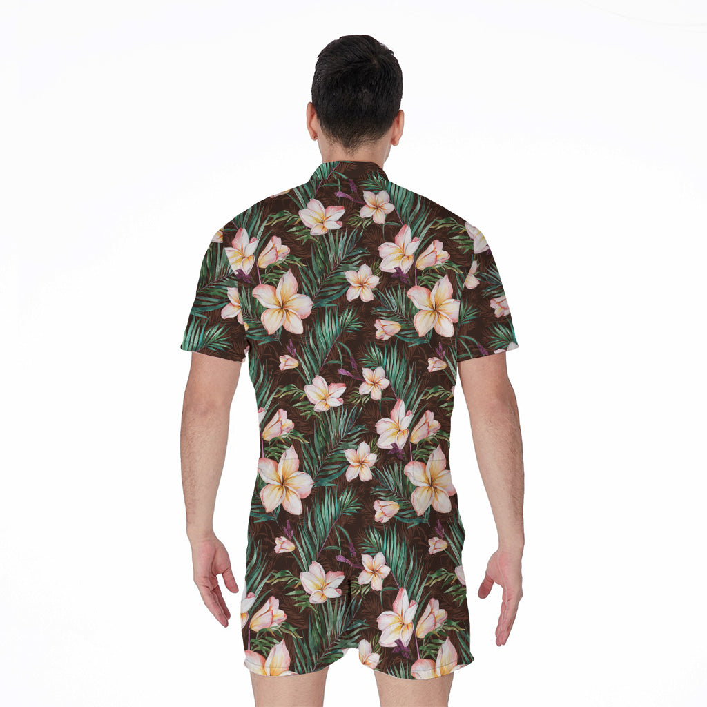 Tropical Frangipani Flower Print Men's Rompers