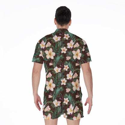 Tropical Frangipani Flower Print Men's Rompers