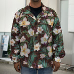 Tropical Frangipani Flower Print Men's Shirt Jacket