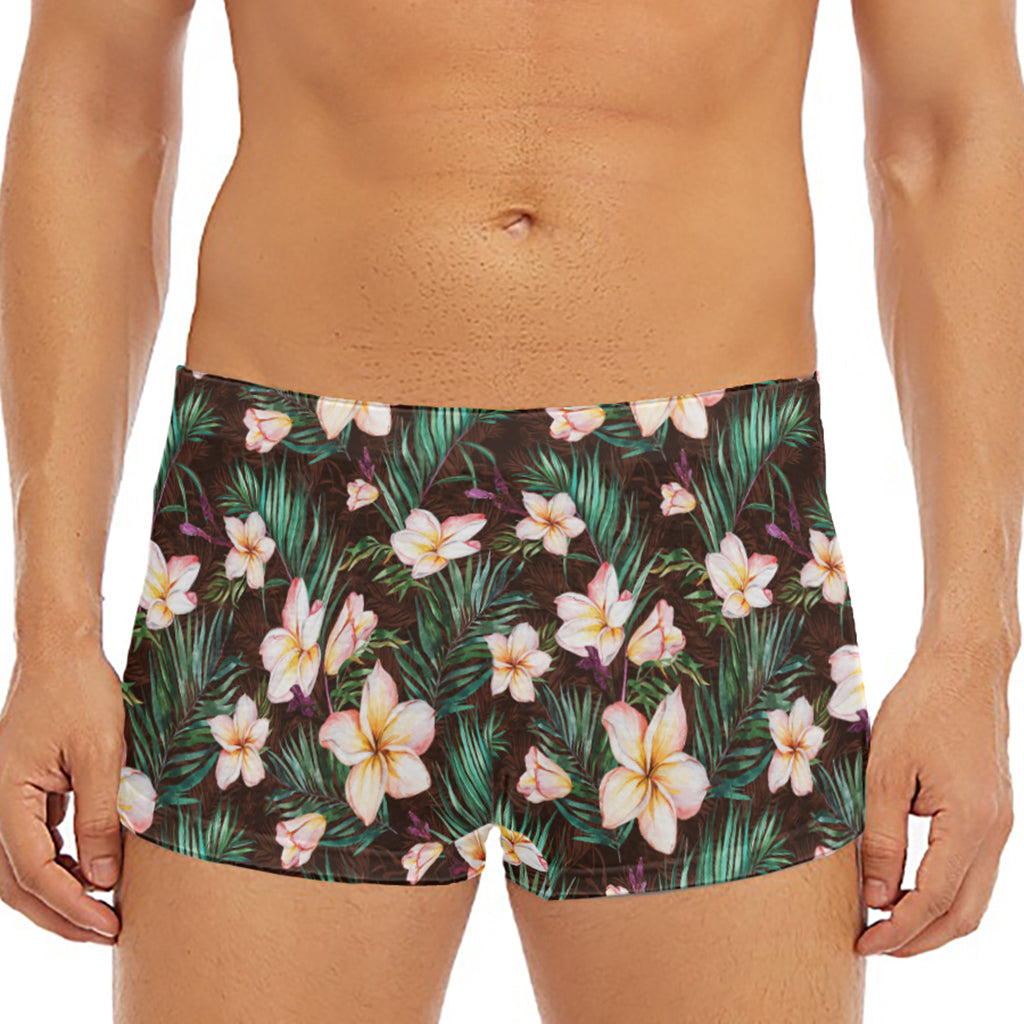 Tropical Frangipani Flower Print Men's Short Boxer Briefs