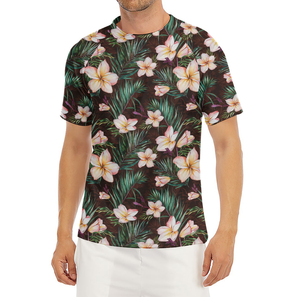 Tropical Frangipani Flower Print Men's Short Sleeve Rash Guard
