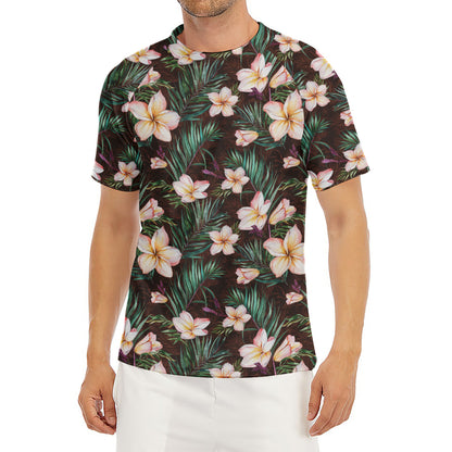 Tropical Frangipani Flower Print Men's Short Sleeve Rash Guard