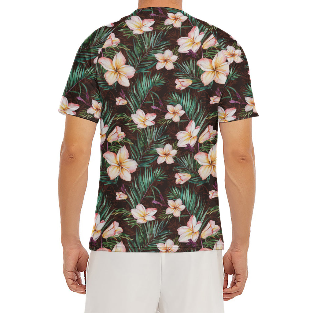 Tropical Frangipani Flower Print Men's Short Sleeve Rash Guard