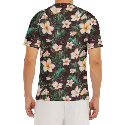 Tropical Frangipani Flower Print Men's Short Sleeve Rash Guard