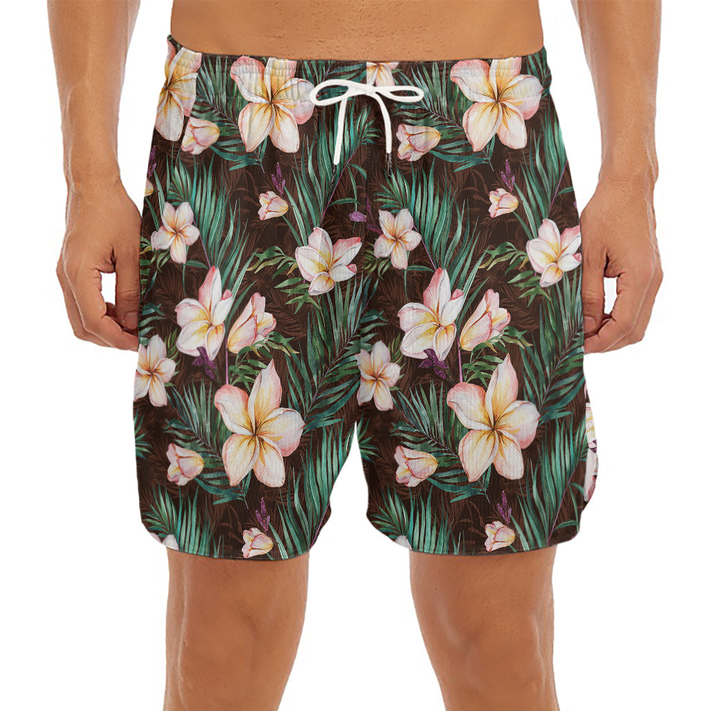 Tropical Frangipani Flower Print Men's Split Running Shorts