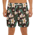Tropical Frangipani Flower Print Men's Split Running Shorts