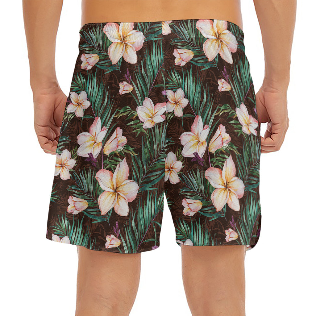Tropical Frangipani Flower Print Men's Split Running Shorts